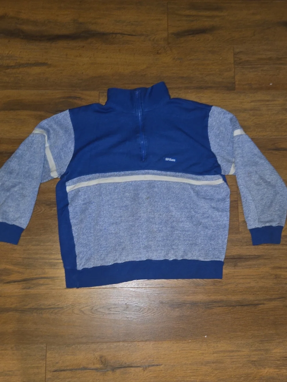 Vintage Wilson Blue & Heathered Light-Blue Quarter-Zip Sweater Size L